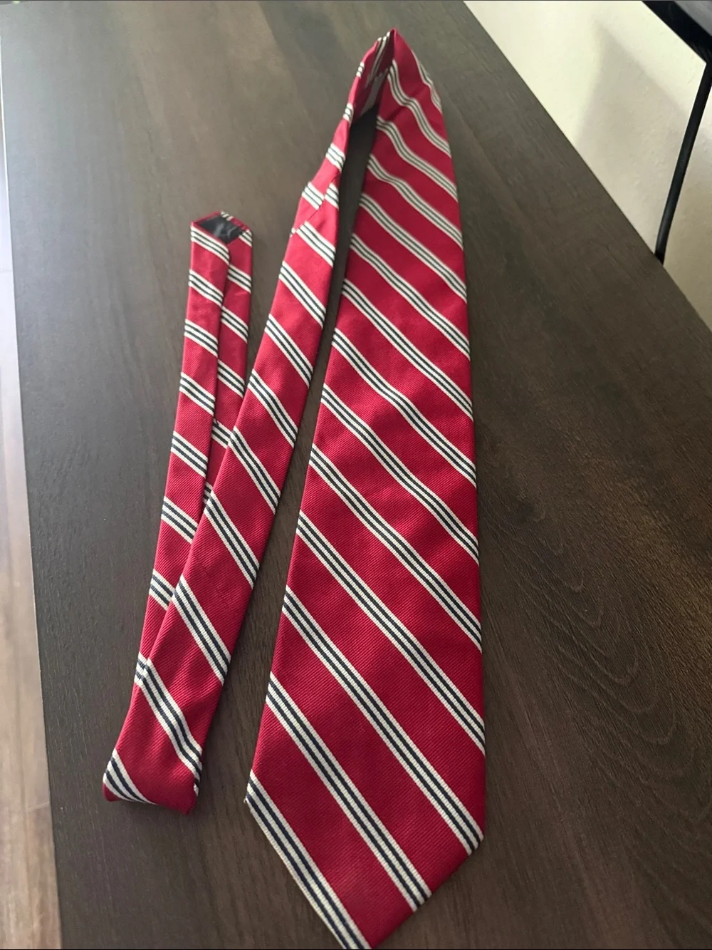 Brooks Brothers 346 Dark Red Silk Tie with Navy and White Stripes